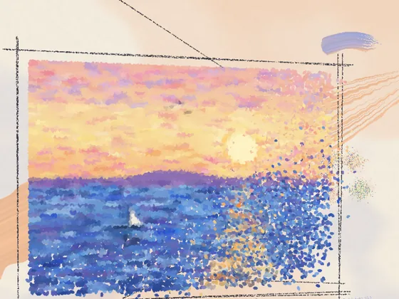 Maquette Galerie Pigment : un tableau qui se recompose à partir d'un essaim de particules